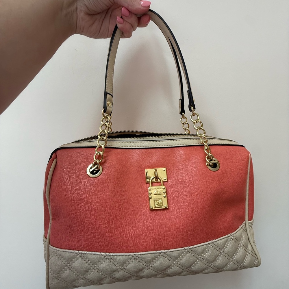 Anne Klein Pink and Cream Satchel with Gold Accents